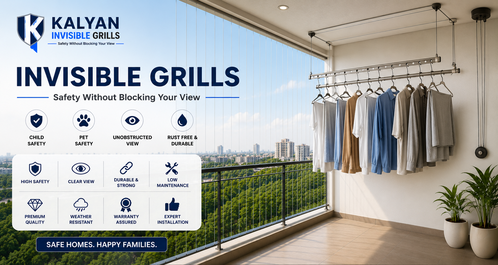 Invisible grills for balcony safety